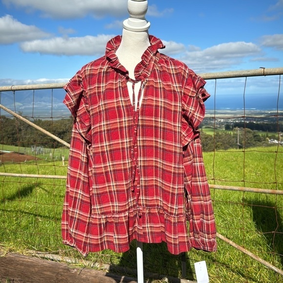 NWT Blank NYC Check That Out Top Plaid Flannel Ruffle Top 3X - Picture 3 of 9